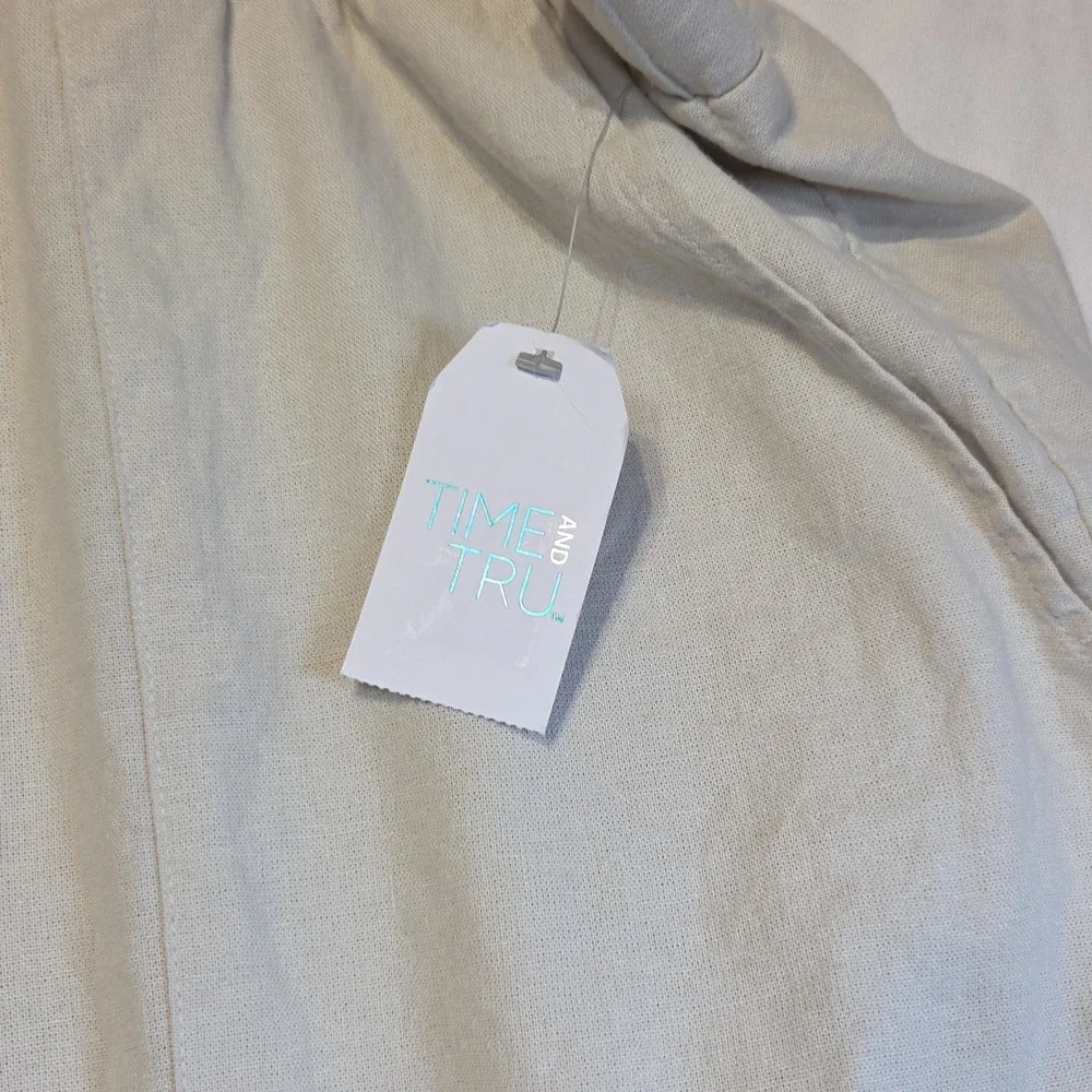 Time and Tru Women's Linen Blend Cargo Pants Beige Drawstring Pull On XXXL 22 NW